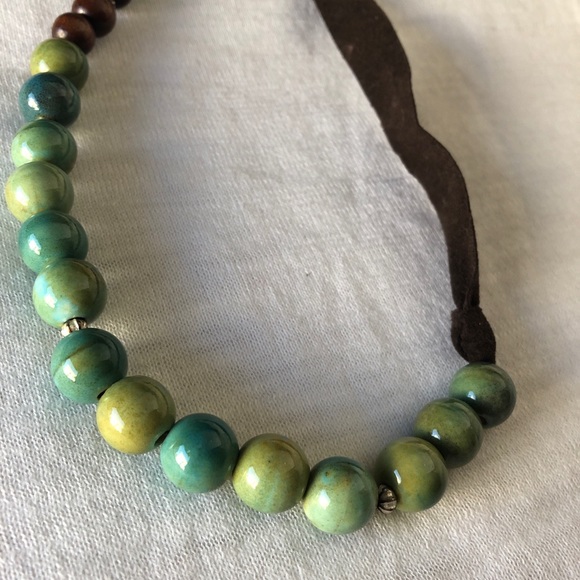 Statement Multi Green Ceramic Beaded Necklace - Picture 6 of 8